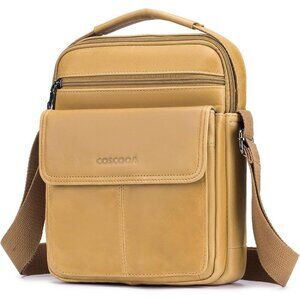 💫 Coscooa Leather Crossbody Bag Men Brown Messenger Satchel Travel Shoulder Bag